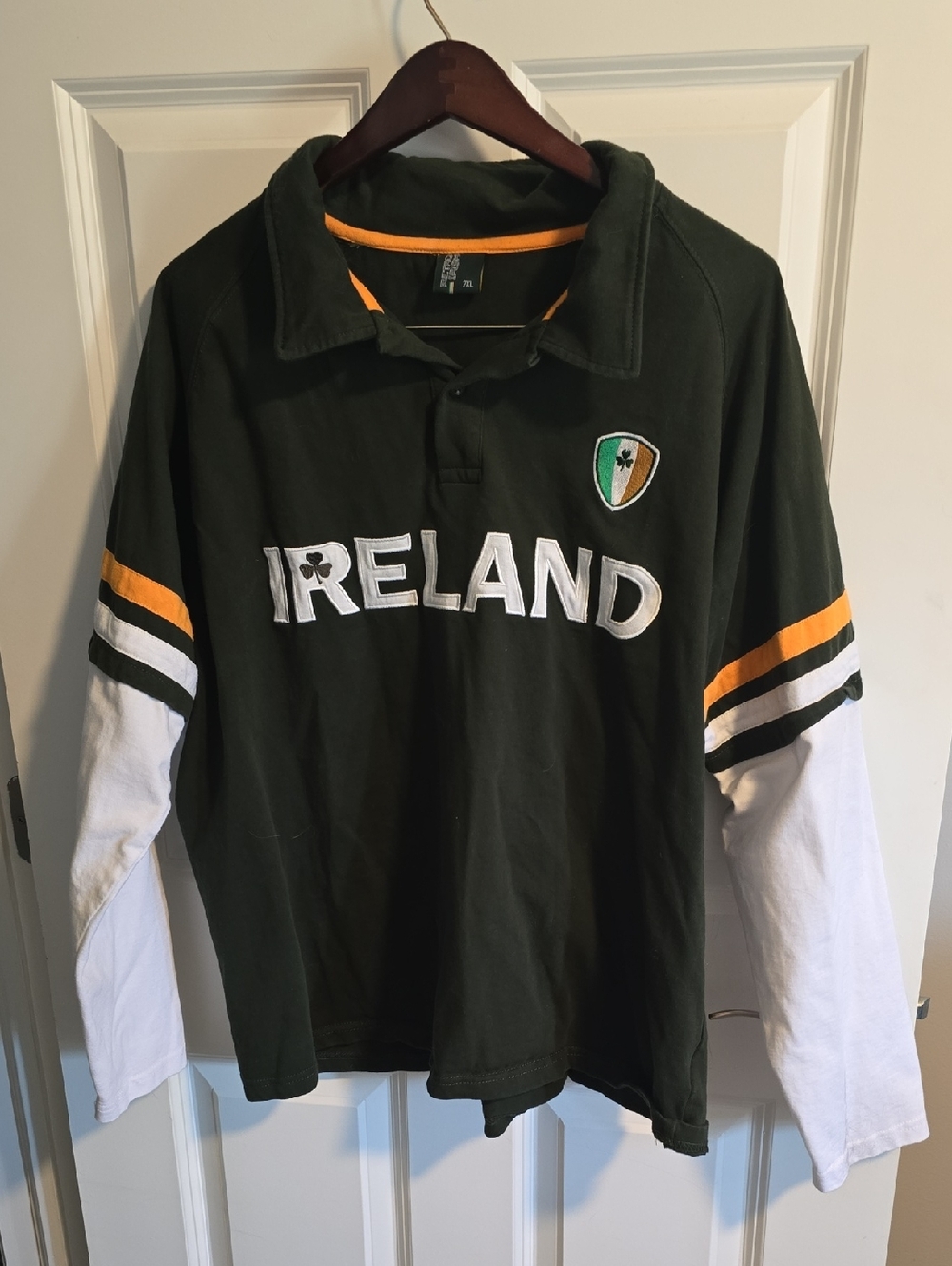 Etro Dark Green Long Sleeve Polo with White & Gold Stripes